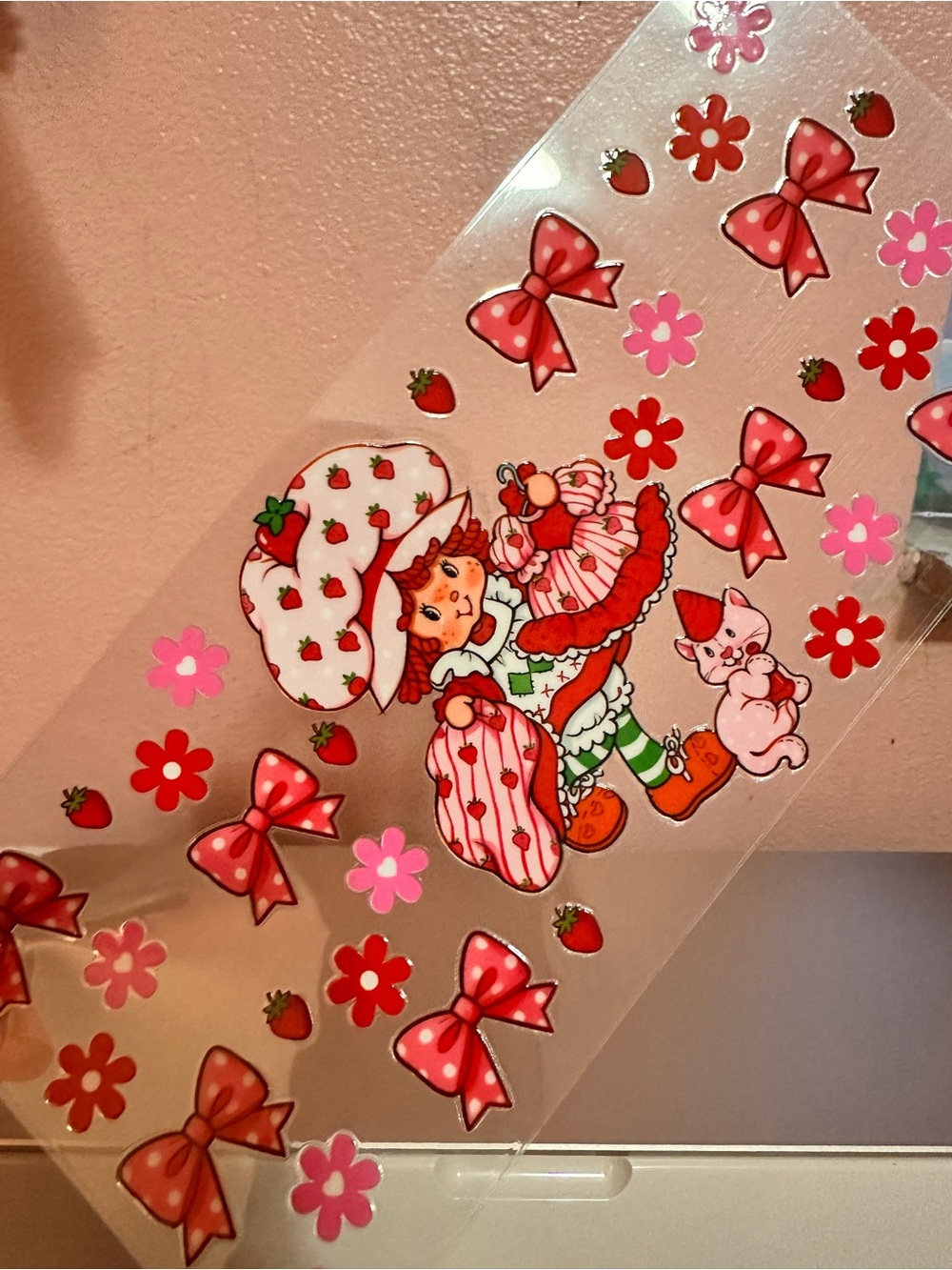 Strawberry Shortcake Vintage Stickercup wrap Sheet — Pink & Red Bows 16 mix pc